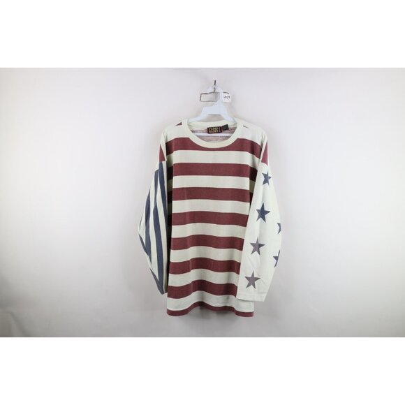 Vintage 90s Streetwear Mens Medium Faded USA Flag Baggy Fit Long Sleeve T-Shirt - Picture 1 of 10